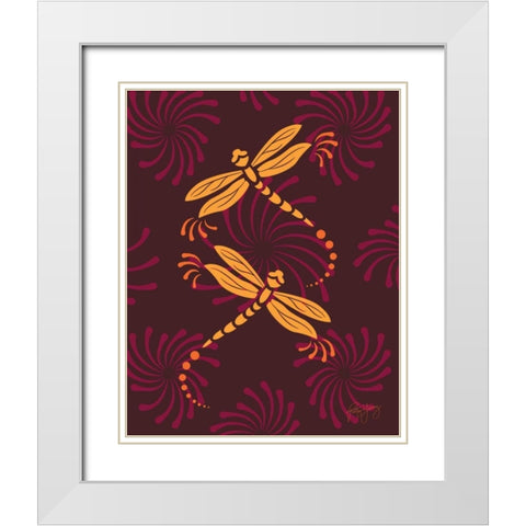 Modern Dragonflies White Modern Wood Framed Art Print with Double Matting by Young, Patty