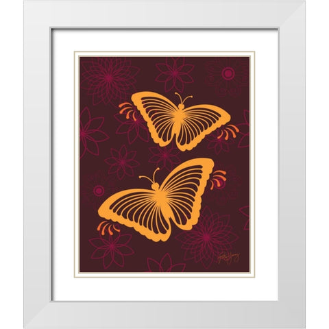 Modern Butterflies White Modern Wood Framed Art Print with Double Matting by Young, Patty