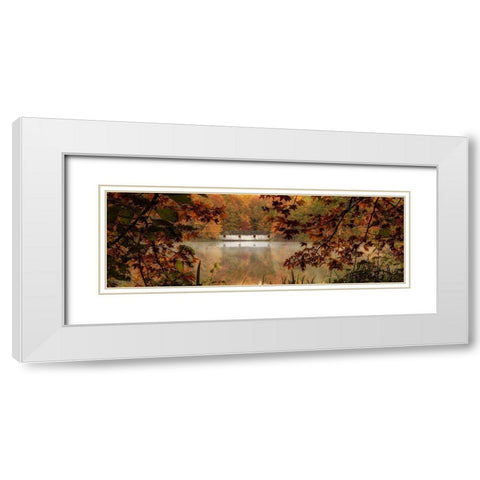 Autumn Bridge Panorama White Modern Wood Framed Art Print with Double Matting by Head, Danny