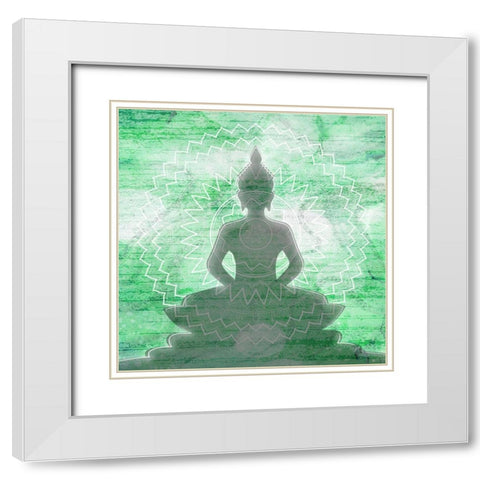 Green Budha White Modern Wood Framed Art Print with Double Matting by Aesthete