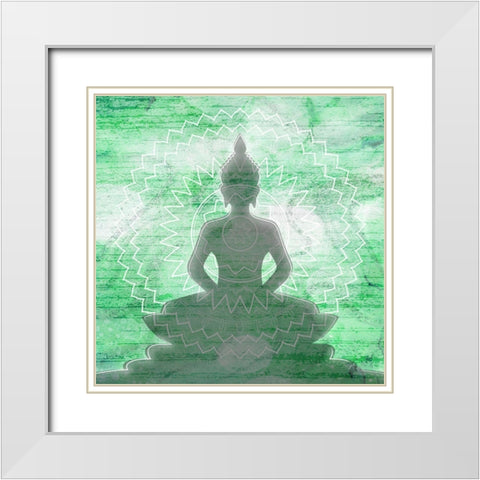 Green Budha White Modern Wood Framed Art Print with Double Matting by Aesthete