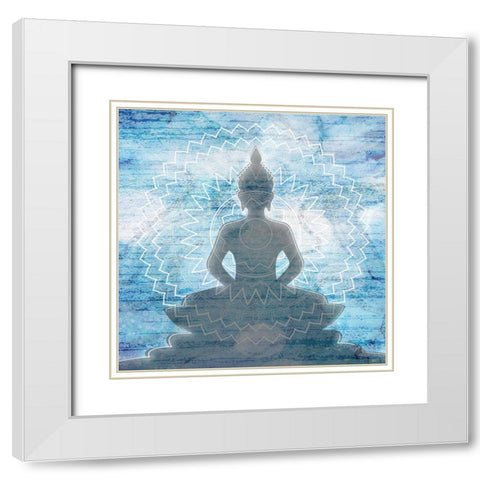 Blue Budha White Modern Wood Framed Art Print with Double Matting by Aesthete