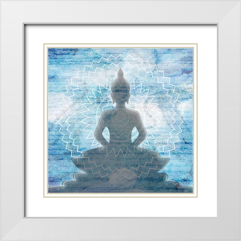 Blue Budha White Modern Wood Framed Art Print with Double Matting by Aesthete
