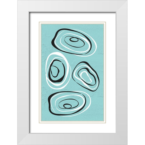 Water Circles Cyan White Modern Wood Framed Art Print with Double Matting by Aesthete
