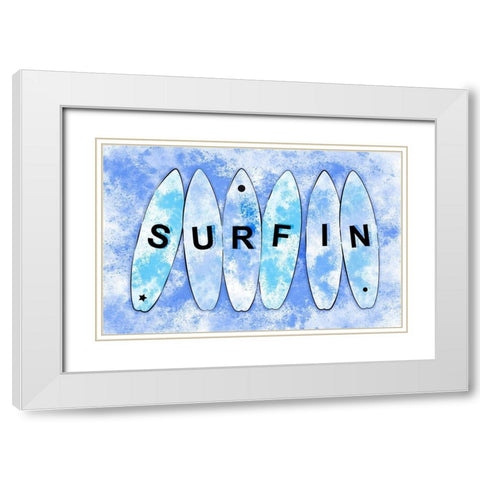 Surfin Blue White Modern Wood Framed Art Print with Double Matting by Aesthete