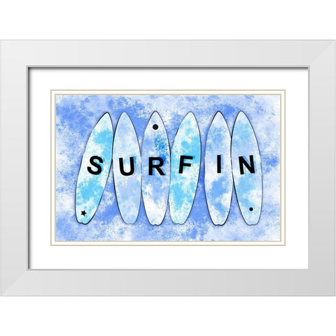 Surfin Blue White Modern Wood Framed Art Print with Double Matting by Aesthete