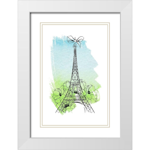 Eiffel Tower White Modern Wood Framed Art Print with Double Matting by Aesthete