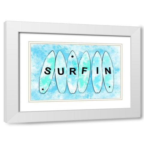 Surfin Cyan White Modern Wood Framed Art Print with Double Matting by Aesthete