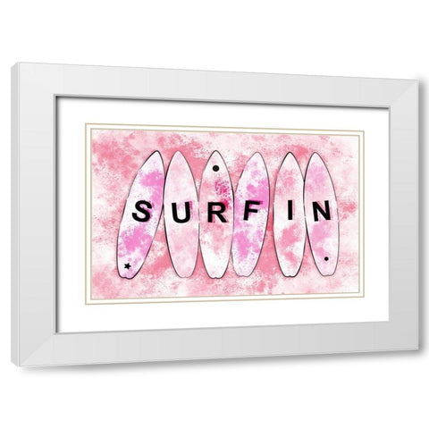 Surfin Pink White Modern Wood Framed Art Print with Double Matting by Aesthete