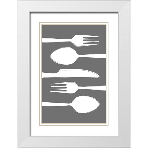 Cutlery White Modern Wood Framed Art Print with Double Matting by Aesthete