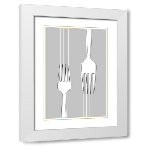 Forks White Modern Wood Framed Art Print with Double Matting by Aesthete