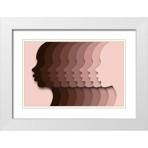 Heads1 White Modern Wood Framed Art Print with Double Matting by Aesthete