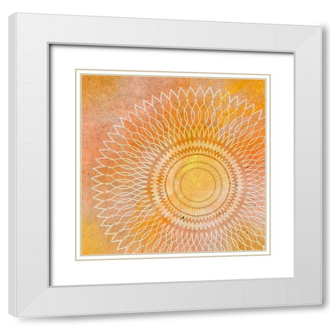 Mandala Orange White Modern Wood Framed Art Print with Double Matting by Aesthete