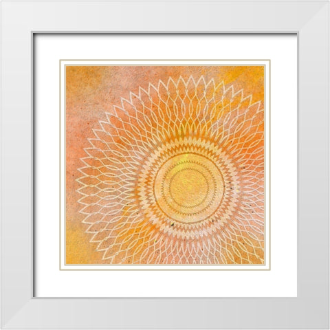 Mandala Orange White Modern Wood Framed Art Print with Double Matting by Aesthete