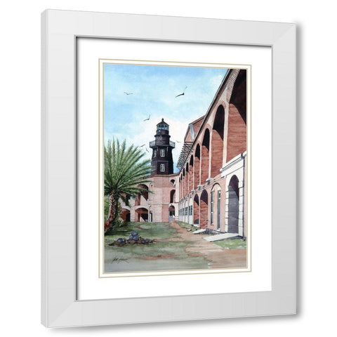 Ft. Jefferson Lighthouse White Modern Wood Framed Art Print with Double Matting by Rizzo, Gene