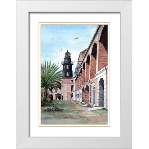 Ft. Jefferson Lighthouse White Modern Wood Framed Art Print with Double Matting by Rizzo, Gene
