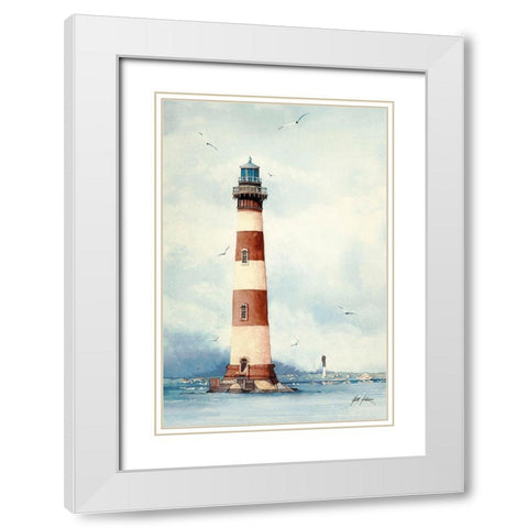 Old Charleston Lighthouse - S.C. White Modern Wood Framed Art Print with Double Matting by Rizzo, Gene