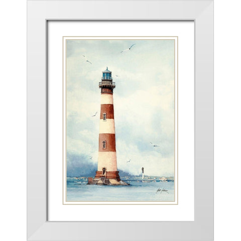 Old Charleston Lighthouse - S.C. White Modern Wood Framed Art Print with Double Matting by Rizzo, Gene