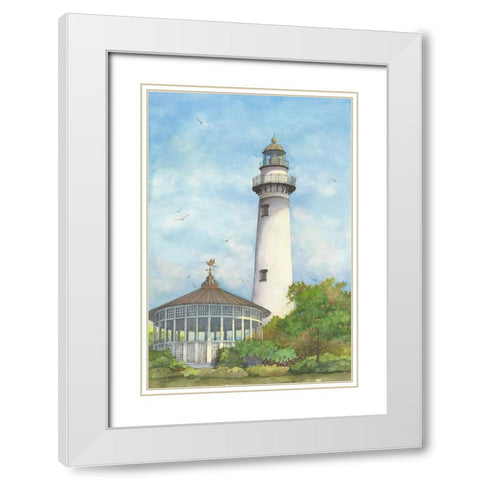 St. Simons Lighthouse White Modern Wood Framed Art Print with Double Matting by Rizzo, Gene
