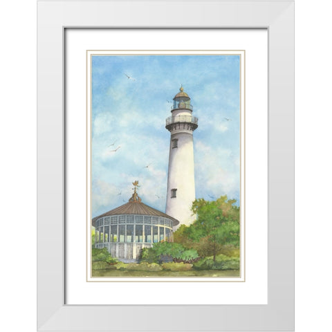 St. Simons Lighthouse White Modern Wood Framed Art Print with Double Matting by Rizzo, Gene