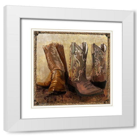 Roped In Boots White Modern Wood Framed Art Print with Double Matting by Art Licensing Studio