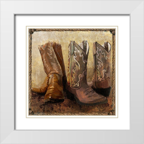 Roped In Boots White Modern Wood Framed Art Print with Double Matting by Art Licensing Studio