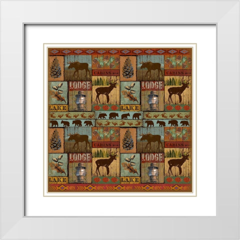 Patchwork Lodge and Cabin White Modern Wood Framed Art Print with Double Matting by Art Licensing Studio
