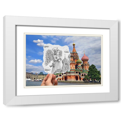 Pencil Vs Camera - Angel at St Basil Cathedral White Modern Wood Framed Art Print with Double Matting by Heine, Ben