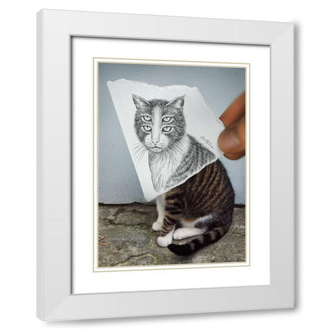 Pencil Vs Camera 6 - 4 Eyes Cat White Modern Wood Framed Art Print with Double Matting by Heine, Ben