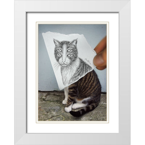 Pencil Vs Camera 6 - 4 Eyes Cat White Modern Wood Framed Art Print with Double Matting by Heine, Ben