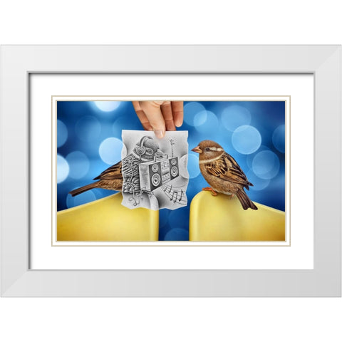 Pencil Vs Camera 66 - Singing Birds White Modern Wood Framed Art Print with Double Matting by Heine, Ben