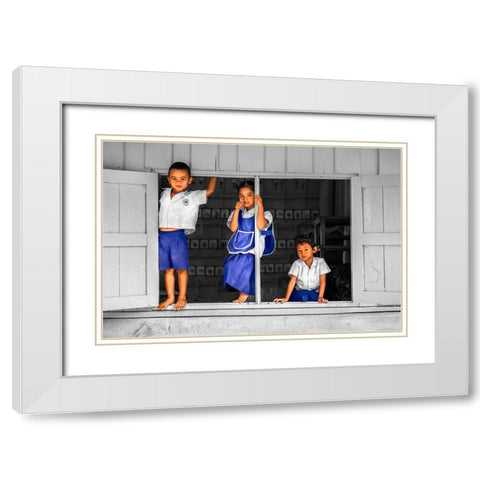 Students Trio White Modern Wood Framed Art Print with Double Matting by Heine, Ben