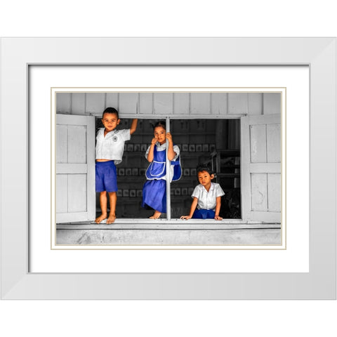 Students Trio White Modern Wood Framed Art Print with Double Matting by Heine, Ben