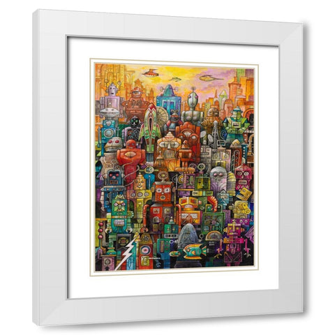 Robo Dootles White Modern Wood Framed Art Print with Double Matting by Bell, Bill