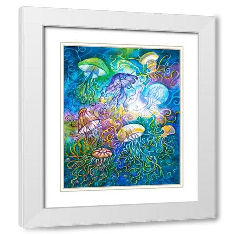 Jurassic Jelly Fish White Modern Wood Framed Art Print with Double Matting by Bell, Bill