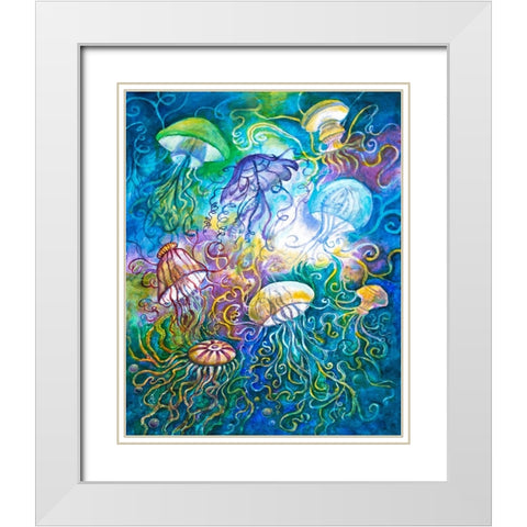Jurassic Jelly Fish White Modern Wood Framed Art Print with Double Matting by Bell, Bill