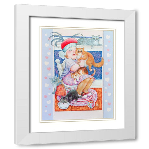 Cat Lady 2 White Modern Wood Framed Art Print with Double Matting by Bell, Bill
