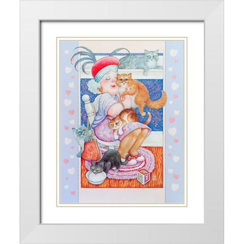 Cat Lady 2 White Modern Wood Framed Art Print with Double Matting by Bell, Bill