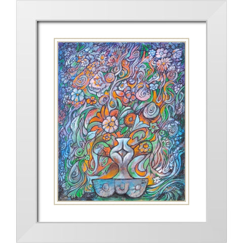 The Flower Vase White Modern Wood Framed Art Print with Double Matting by Bell, Bill