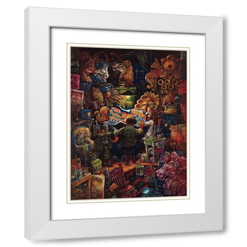 Carousel Man   White Modern Wood Framed Art Print with Double Matting by Bell, Bill