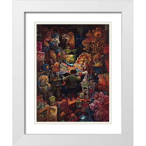Carousel Man   White Modern Wood Framed Art Print with Double Matting by Bell, Bill