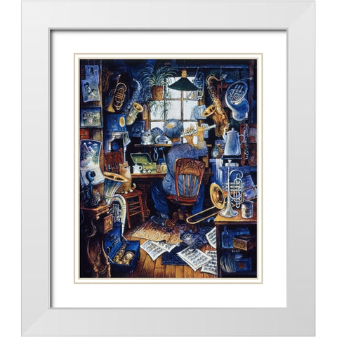 Music Man  White Modern Wood Framed Art Print with Double Matting by Bell, Bill
