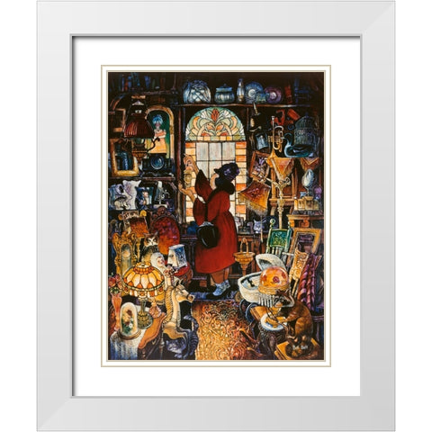 Antique Lady Red Coat II White Modern Wood Framed Art Print with Double Matting by Bell, Bill