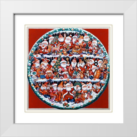 Santa On Shelves (Pc) White Modern Wood Framed Art Print with Double Matting by Bell, Bill