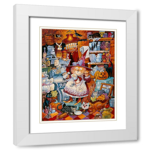 Kitty Kitchen Witch 2 White Modern Wood Framed Art Print with Double Matting by Bell, Bill