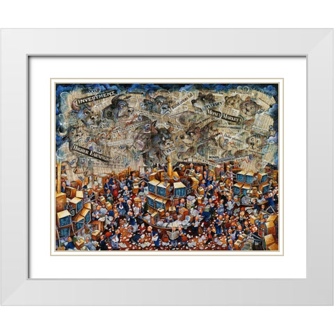 Week On Wall Street White Modern Wood Framed Art Print with Double Matting by Bell, Bill