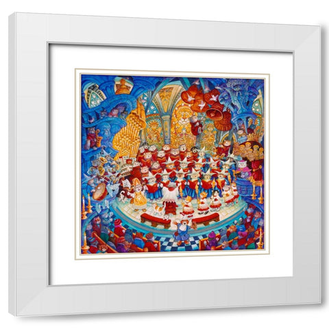 Holy Cats Meow-A- Lujah Chorus White Modern Wood Framed Art Print with Double Matting by Bell, Bill