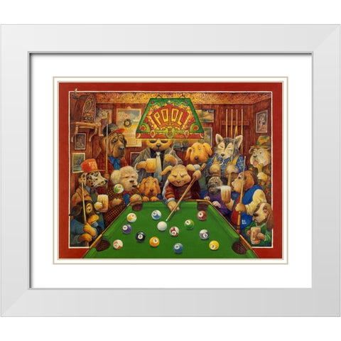 Pool Dogs White Modern Wood Framed Art Print with Double Matting by Bell, Bill