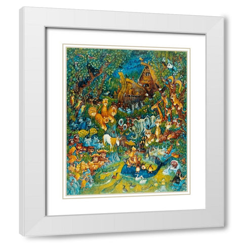 Noah And The Last Unicorn White Modern Wood Framed Art Print with Double Matting by Bell, Bill