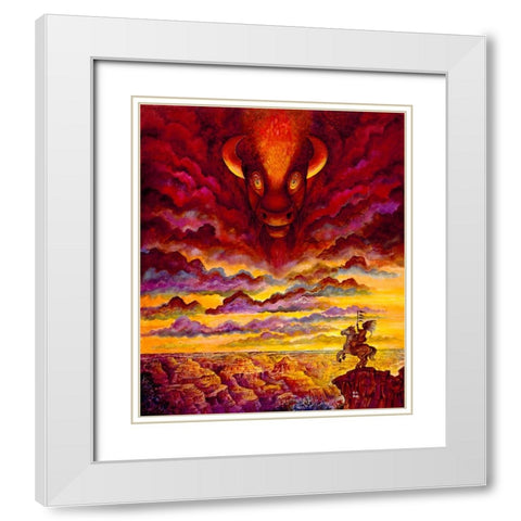 Raging Buffalo White Modern Wood Framed Art Print with Double Matting by Bell, Bill